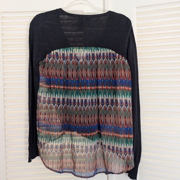 ANTHROPOLOGIE Little Yellow Bird Cardigan Sweater Black w/Sheer Muticolor Back M - Picture 7 of 7